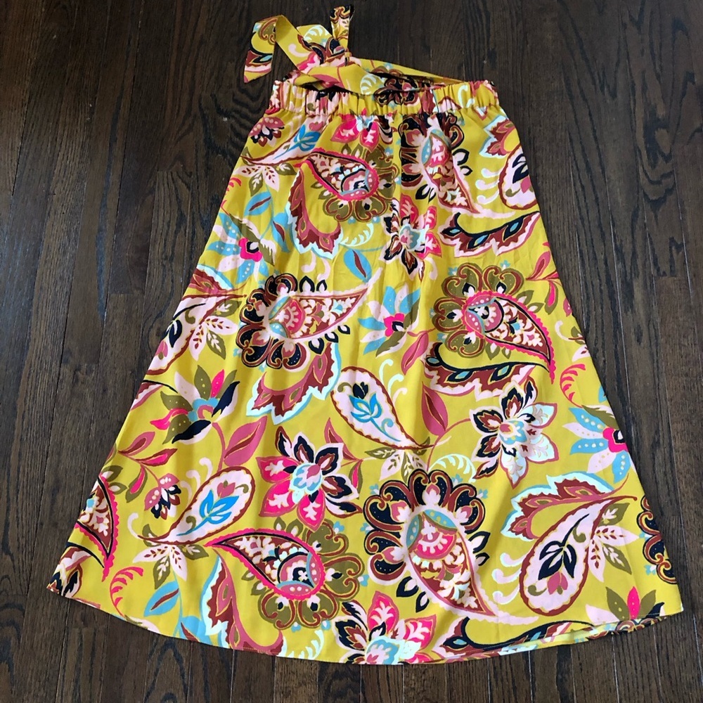 *NWOT* LOFT Women’s M Mustard Yellow Floral Paisley Tie Waist Slit Maxi Skirt - Picture 10 of 13